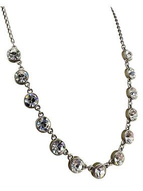 2028 Crystal Rhinestone Modern Glam Silver Tone Bezel Set 18”  Necklace